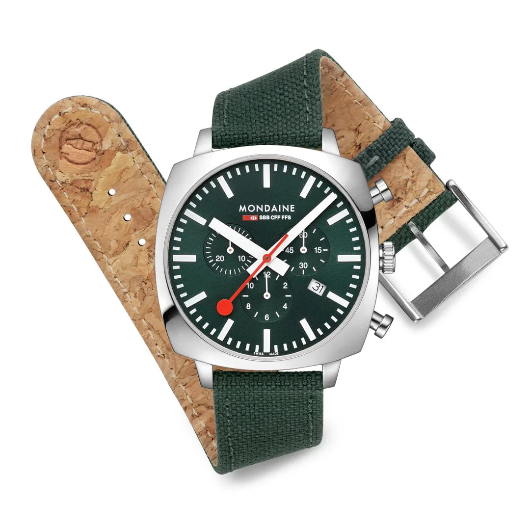 Mondaine Cushion Park Green 41 mm Chronograph Watch MSL.41460.LF.SET - Image 3
