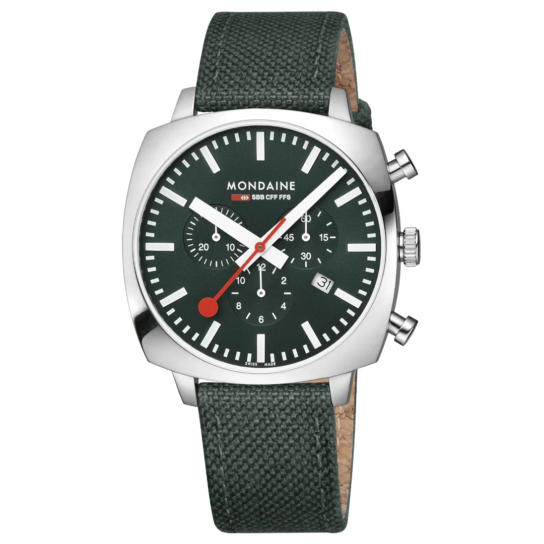 Mondaine Cushion Park Green 41 mm Chronograph Watch MSL.41460.LF.SET - Image 4