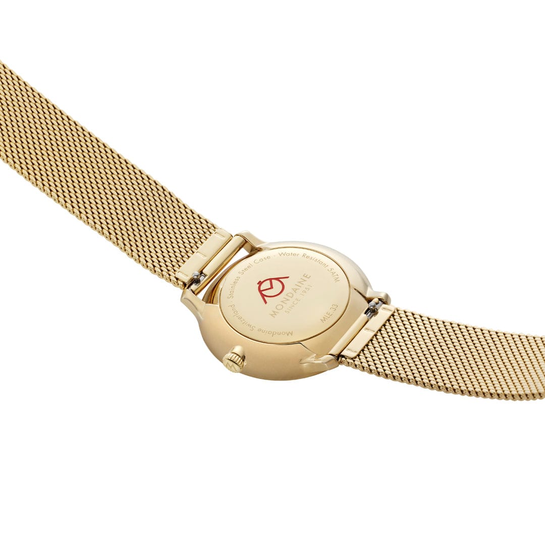 Mondaine Doppio 33 mm IP Gold Stainless Steel Mesh Strap - Image 6