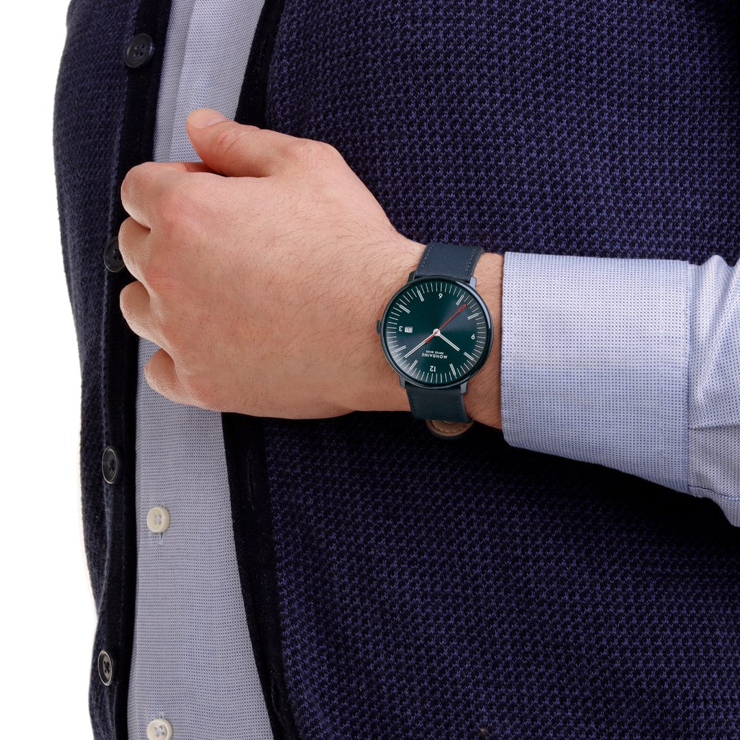 Mondaine Doppio 41 mm Blue Vegan Apple Leather Strap - Image 10