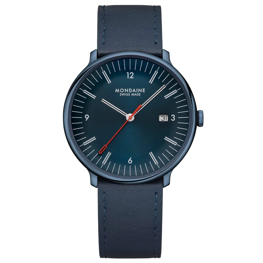 Mondaine Doppio 41 mm Blue Vegan Apple Leather Strap - Image 11
