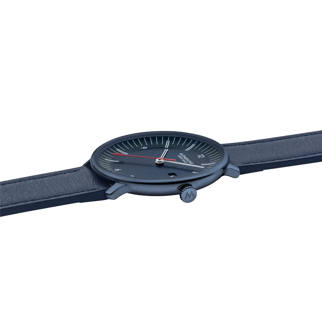 Mondaine Doppio 41 mm Blue Vegan Apple Leather Strap - Image 12