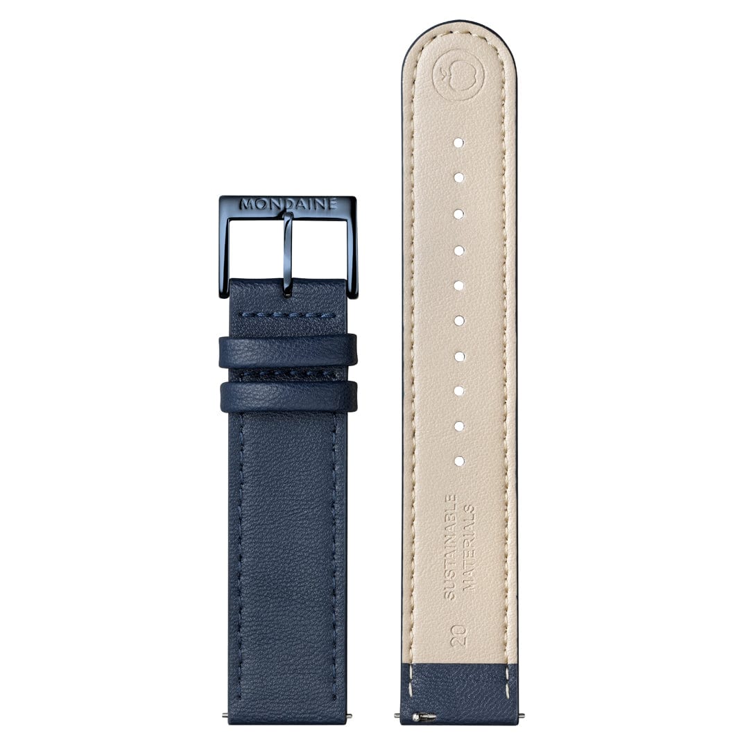 Mondaine Doppio 41 mm Blue Vegan Apple Leather Strap - Image 2