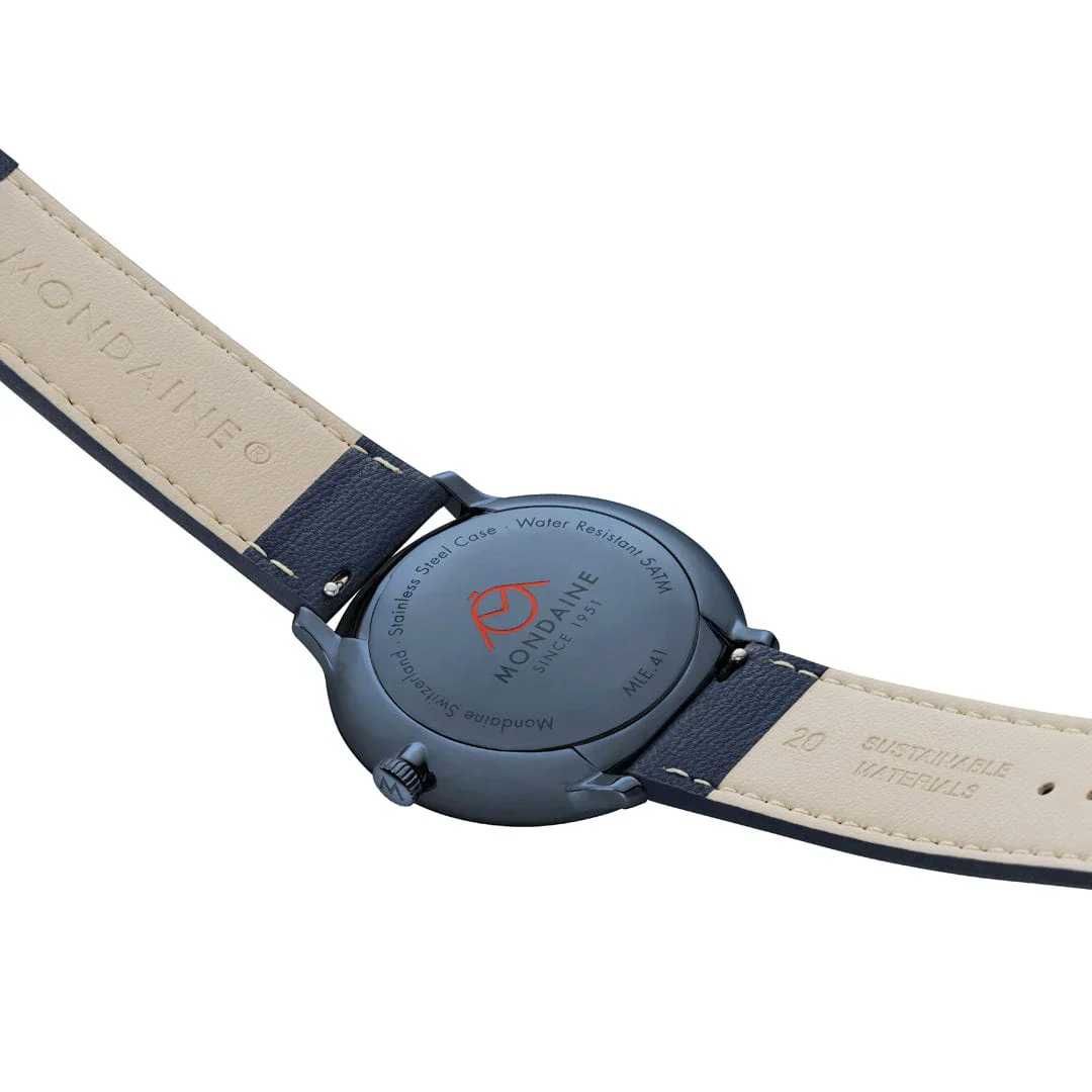 Mondaine Doppio 41 mm Blue Vegan Apple Leather Strap - Image 4