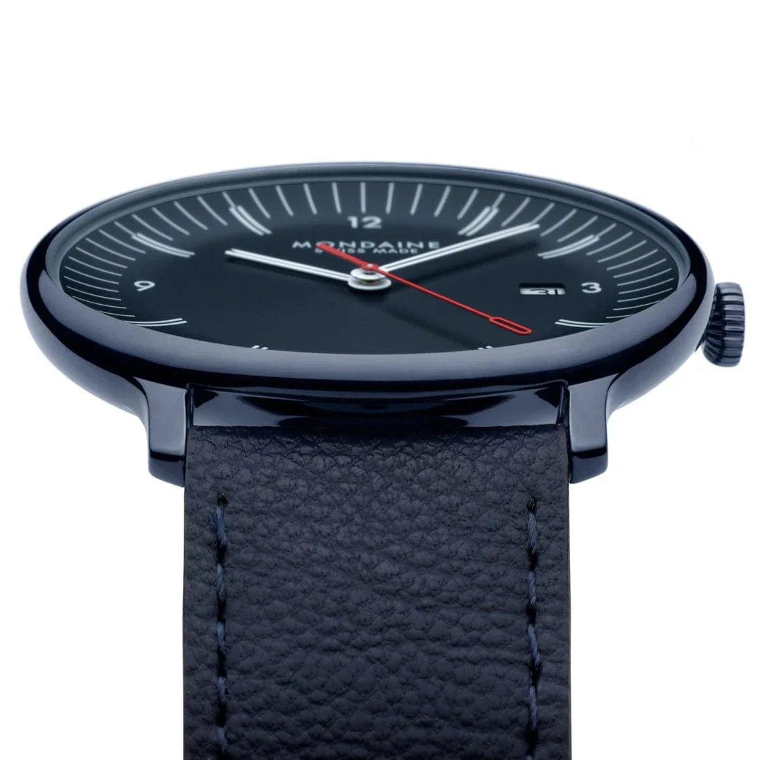 Mondaine Doppio 41 mm Blue Vegan Apple Leather Strap - Image 5