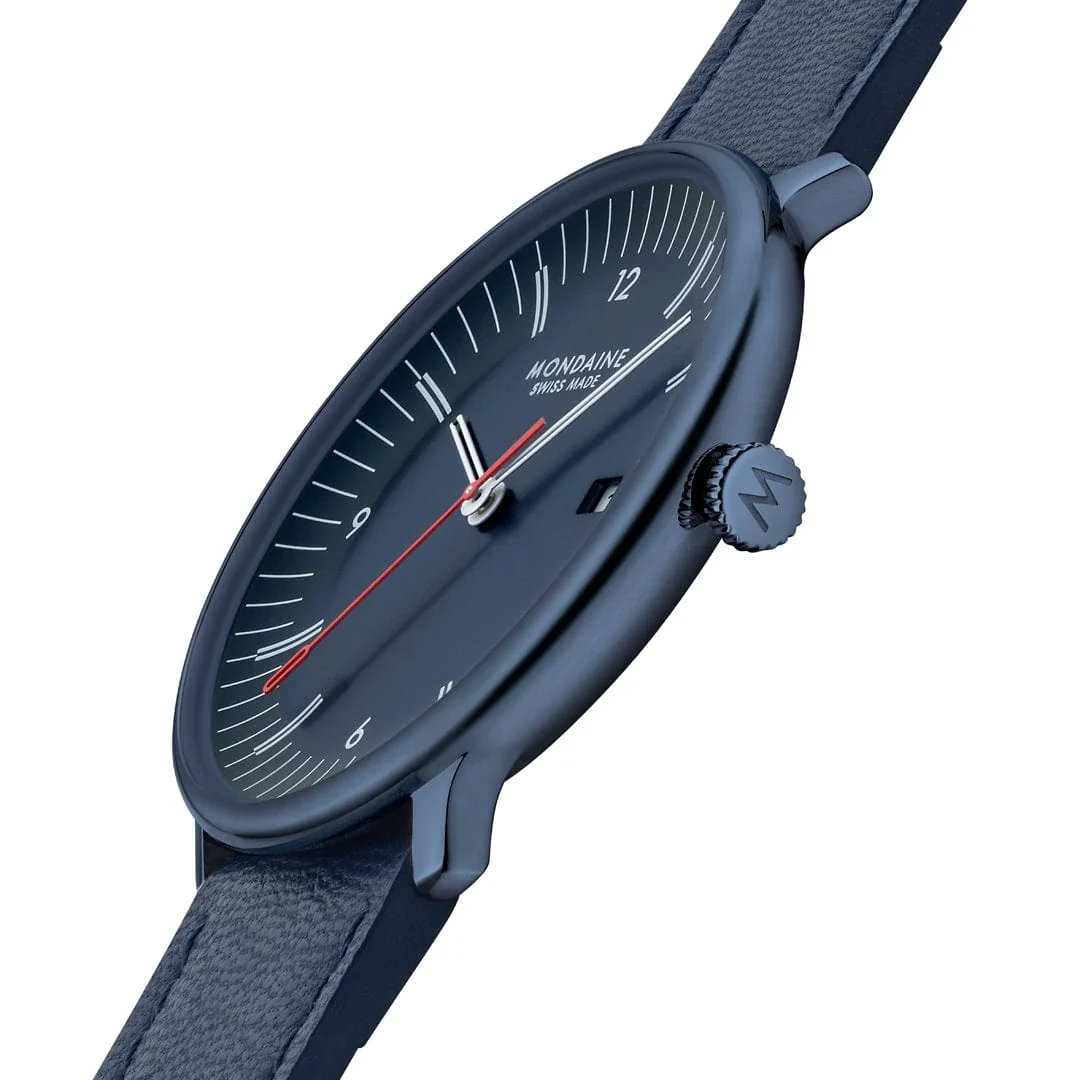 Mondaine Doppio 41 mm Blue Vegan Apple Leather Strap - Image 6
