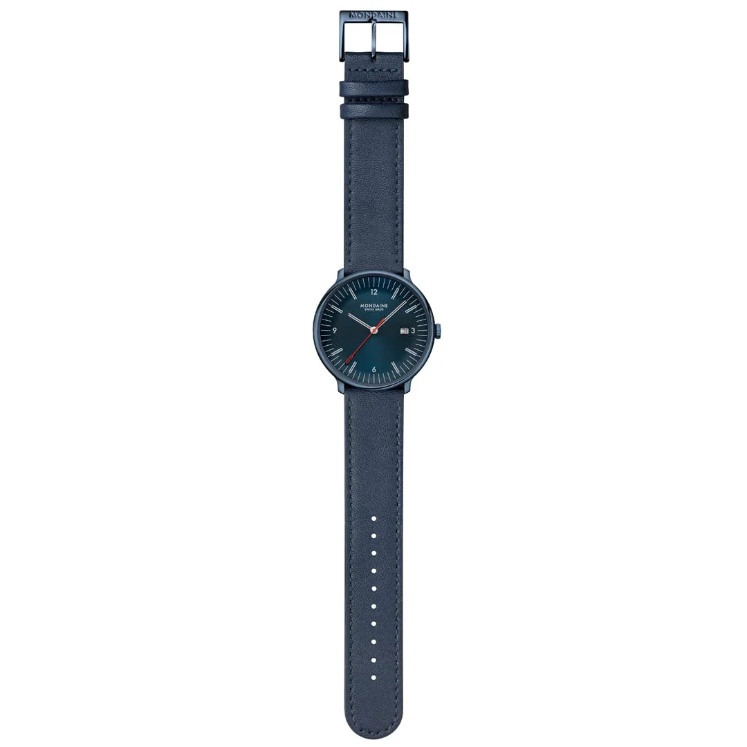 Mondaine Doppio 41 mm Blue Vegan Apple Leather Strap - Image 7