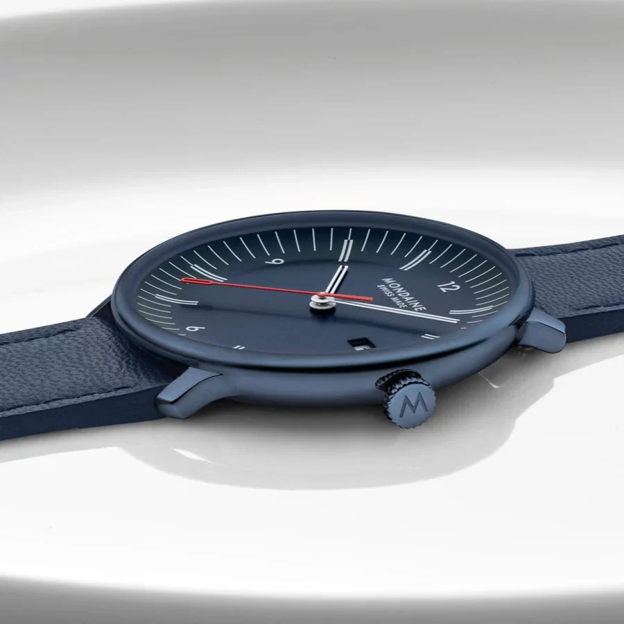 Mondaine Doppio 41 mm Blue Vegan Apple Leather Strap - Image 9