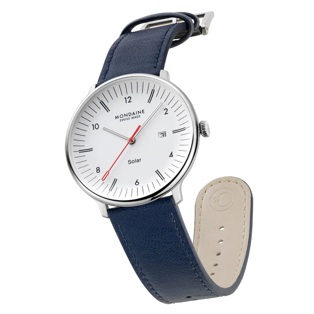 Mondaine Doppio Solar Powered 41 mm Blue Vegan Apple Leather Strap - Image 10