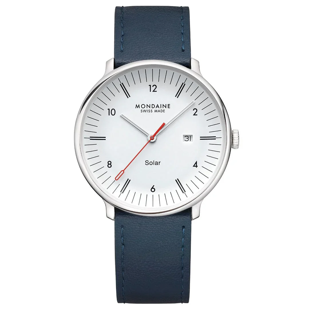 Mondaine Doppio Solar Powered 41 mm Blue Vegan Apple Leather Strap - Image 13