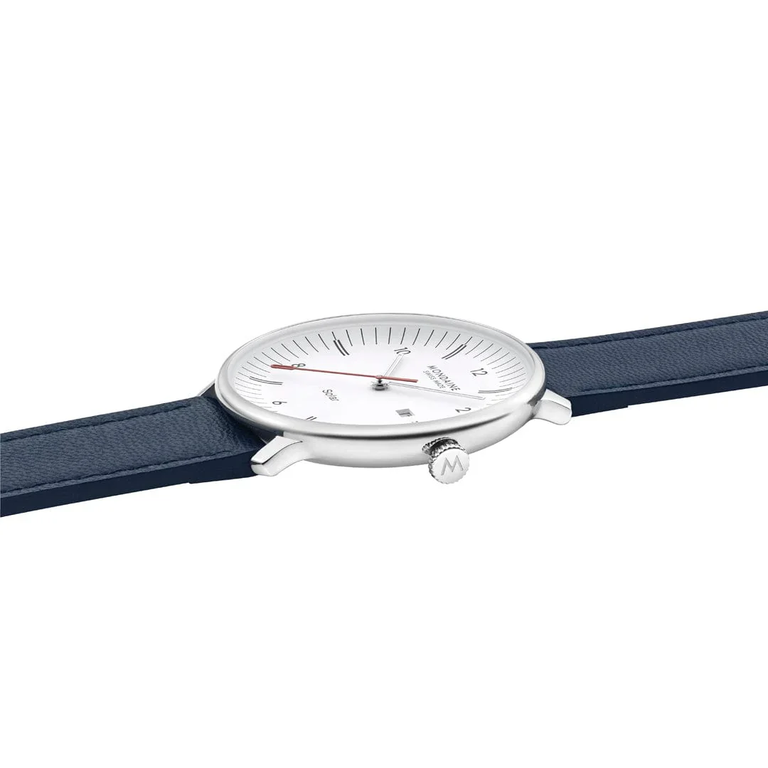 Mondaine Doppio Solar Powered 41 mm Blue Vegan Apple Leather Strap - Image 14