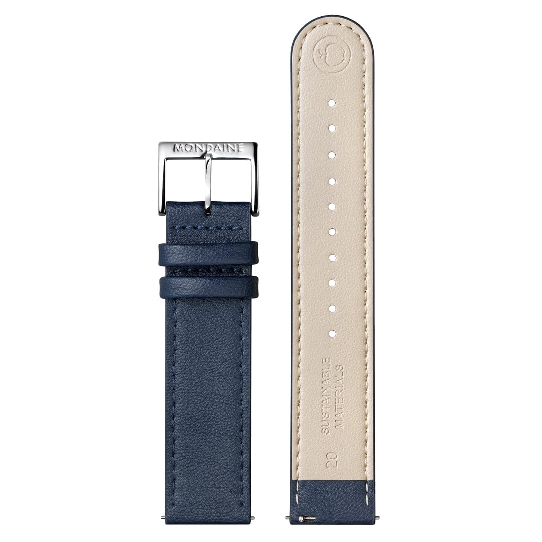 Mondaine Doppio Solar Powered 41 mm Blue Vegan Apple Leather Strap - Image 2