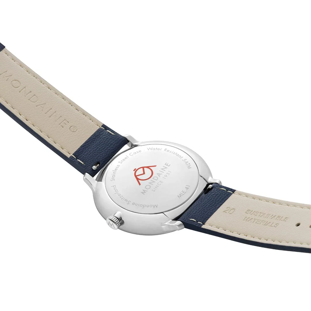 Mondaine Doppio Solar Powered 41 mm Blue Vegan Apple Leather Strap - Image 3