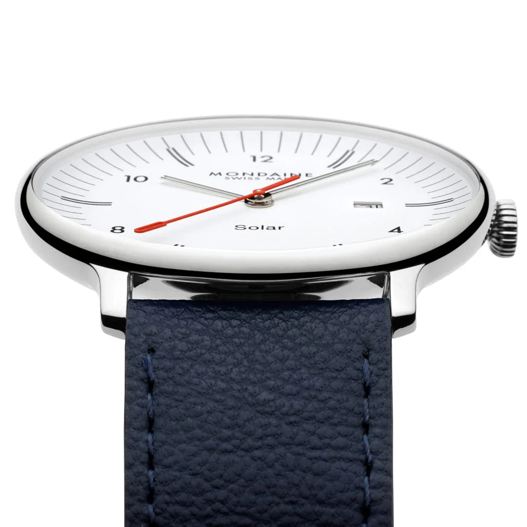 Mondaine Doppio Solar Powered 41 mm Blue Vegan Apple Leather Strap - Image 4