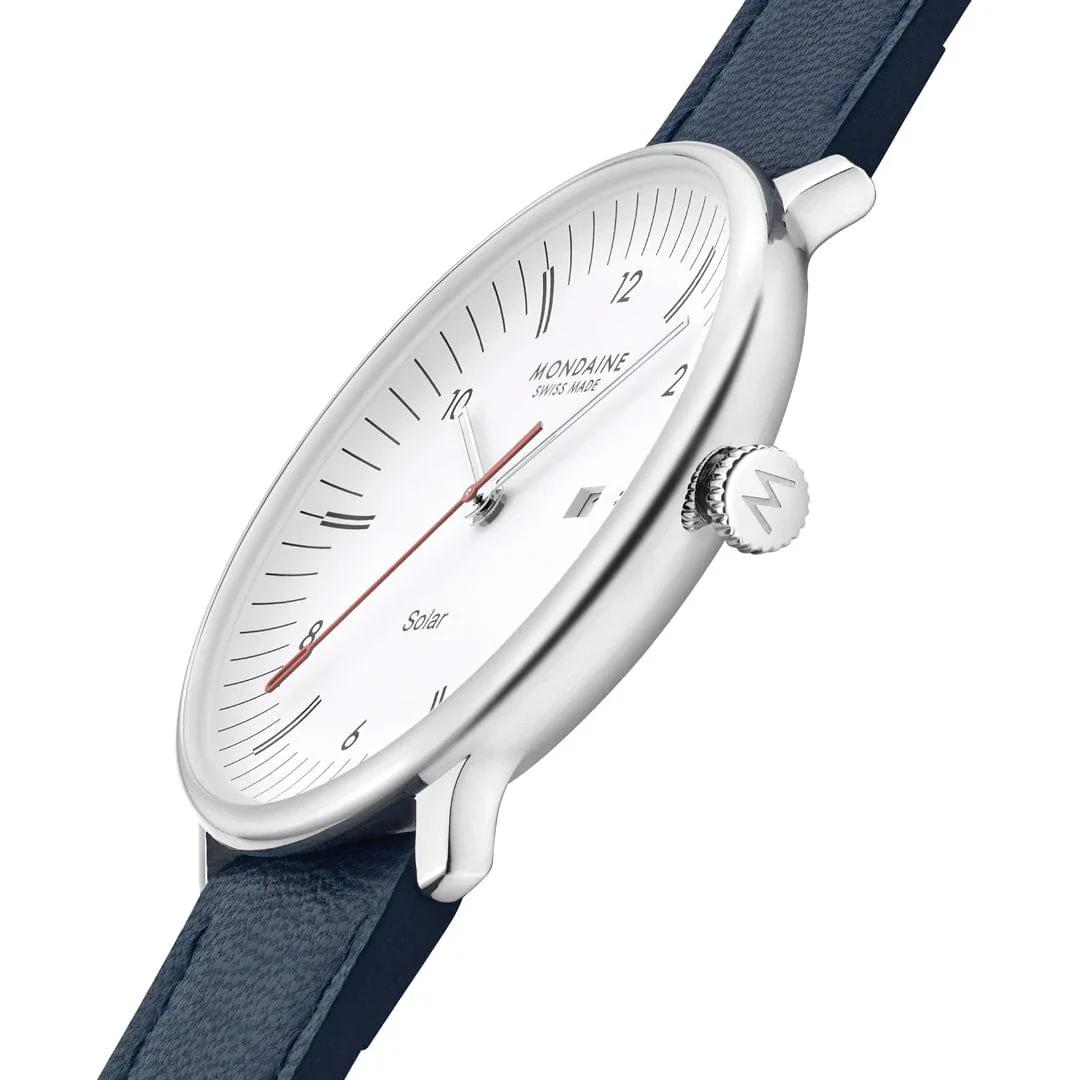 Mondaine Doppio Solar Powered 41 mm Blue Vegan Apple Leather Strap - Image 5