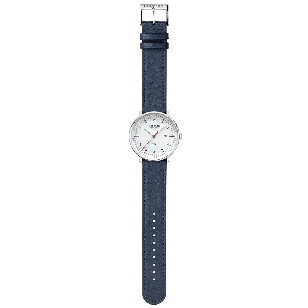 Mondaine Doppio Solar Powered 41 mm Blue Vegan Apple Leather Strap - Image 6