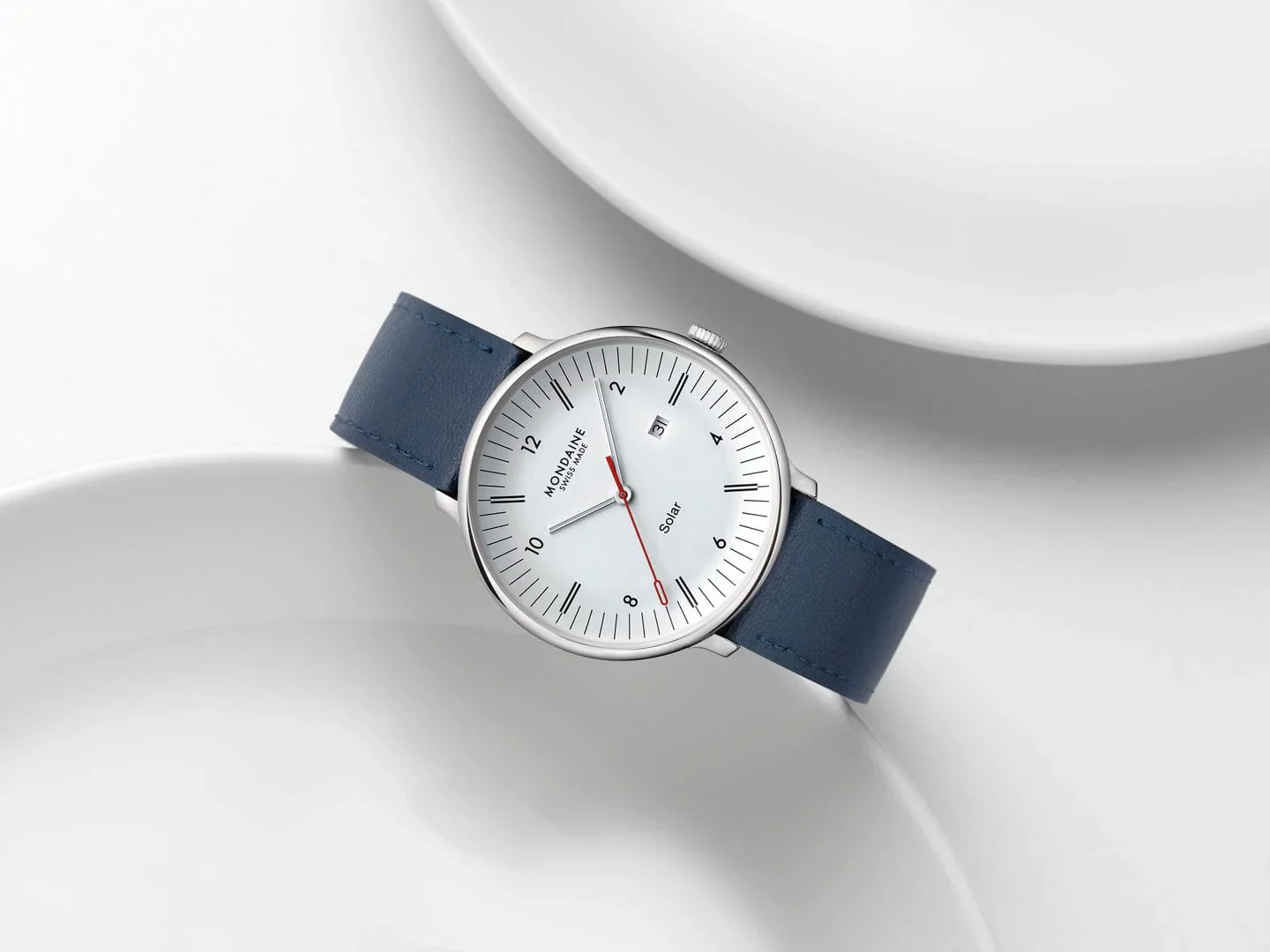 Mondaine Doppio Solar Powered 41 mm Blue Vegan Apple Leather Strap - Image 7