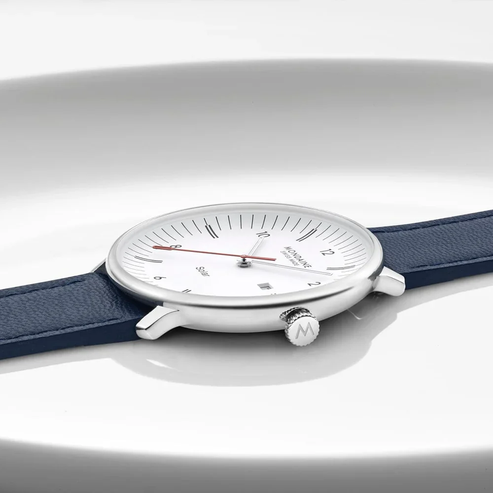 Mondaine Doppio Solar Powered 41 mm Blue Vegan Apple Leather Strap - Image 8