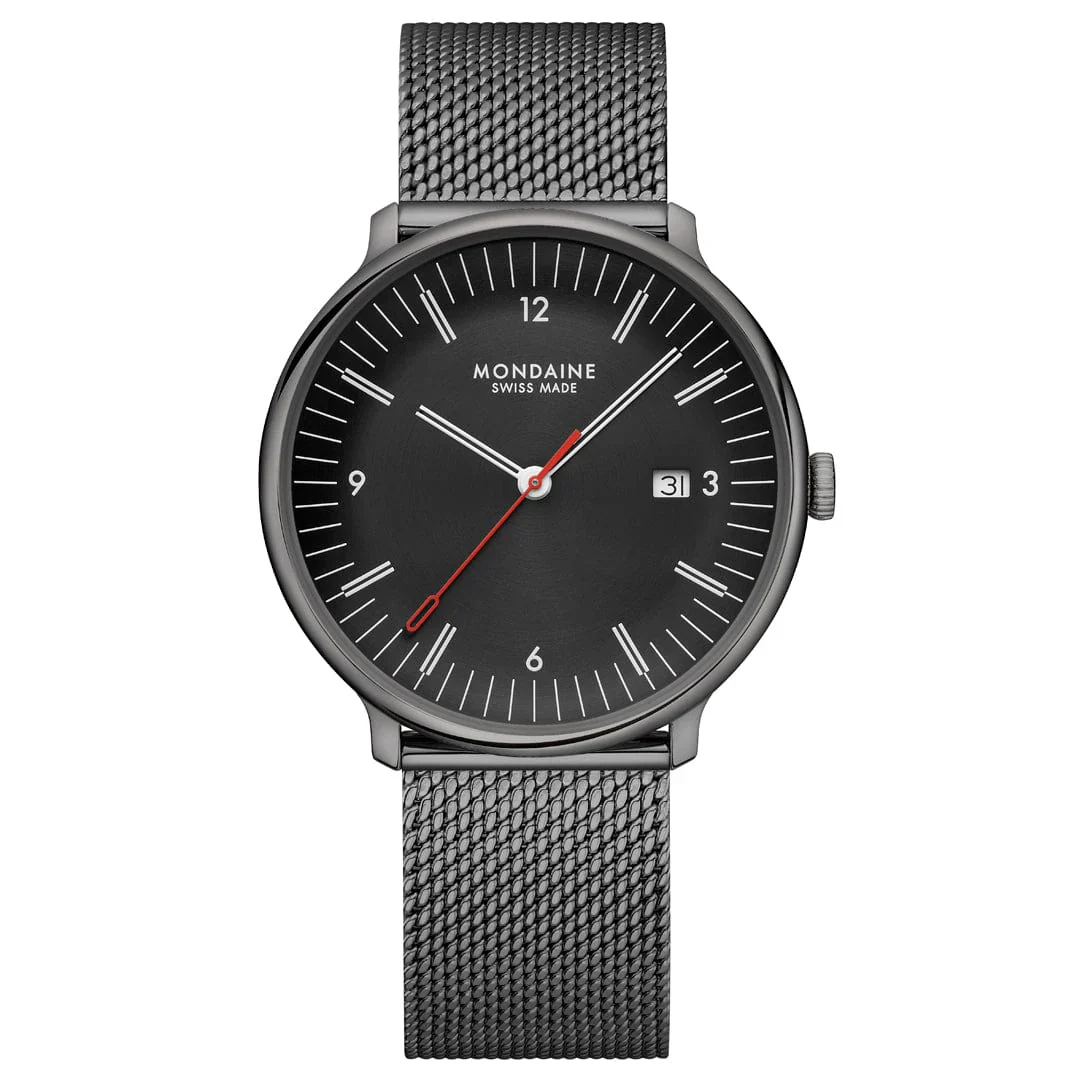 Mondaine Doppio 41 mm IP Gun Stainless Steel Mesh Men's Watch - Image 11