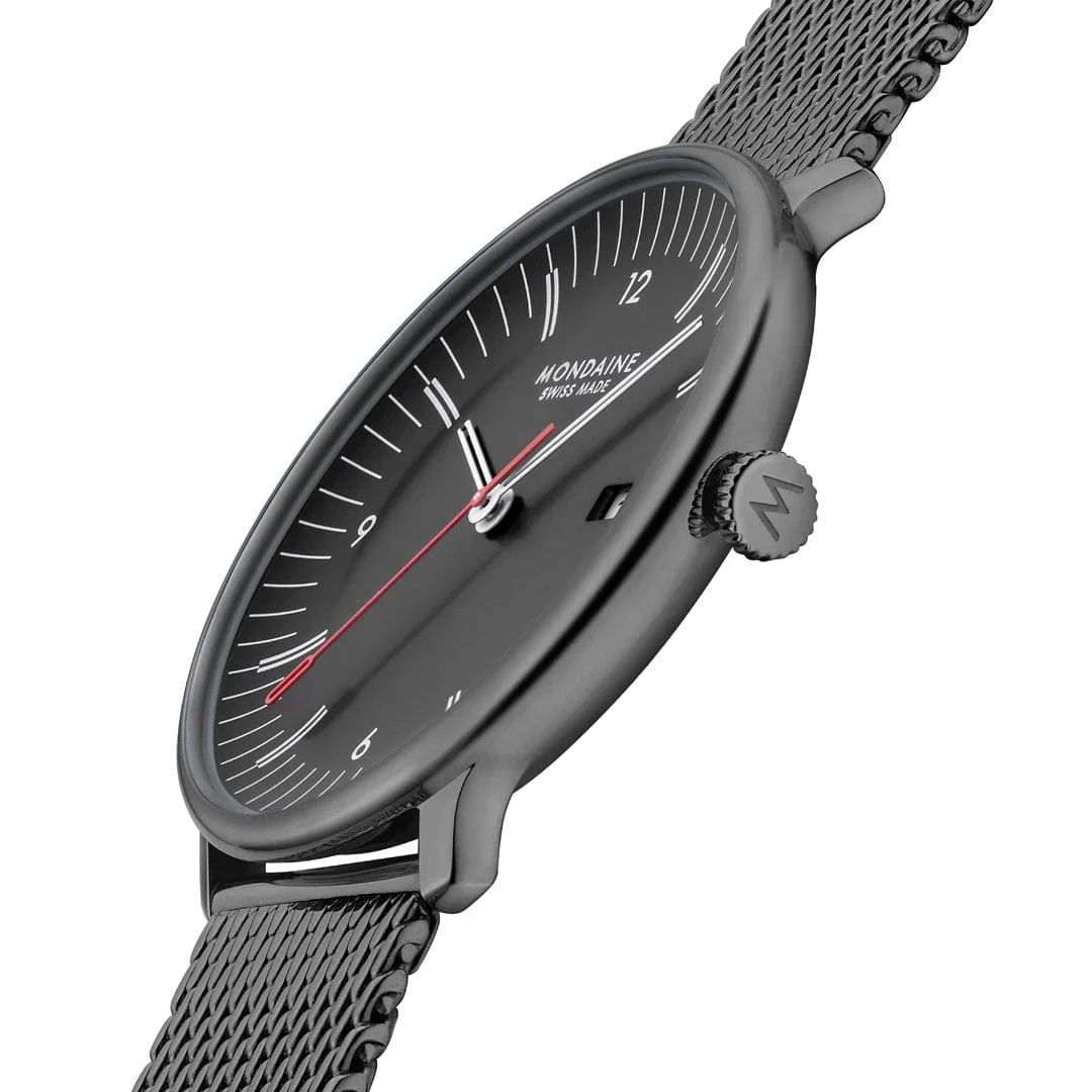 Mondaine Doppio 41 mm IP Gun Stainless Steel Mesh Men's Watch - Image 5