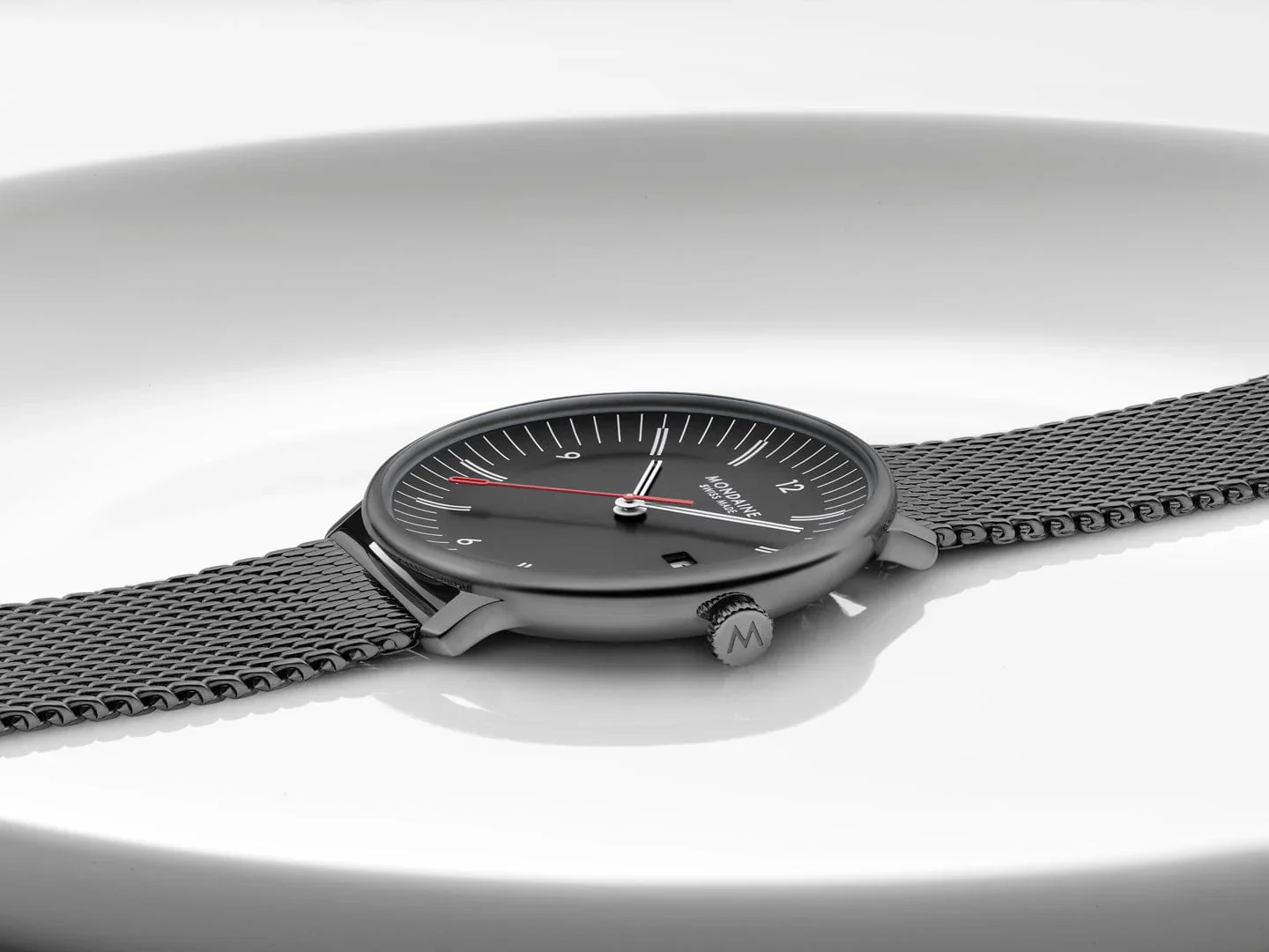 Mondaine Doppio 41 mm IP Gun Stainless Steel Mesh Men's Watch - Image 8