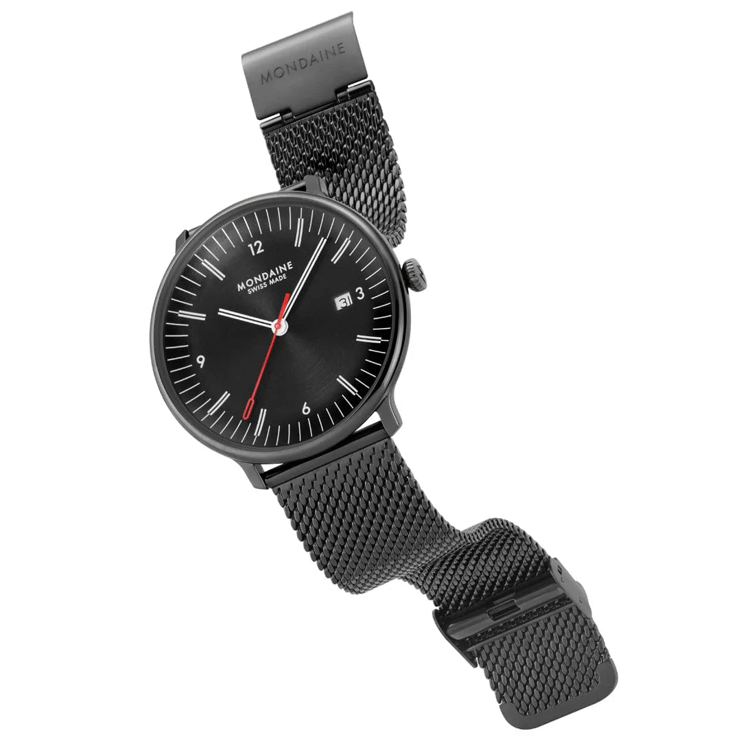 Mondaine Doppio 41 mm IP Gun Stainless Steel Mesh Men's Watch - Image 9