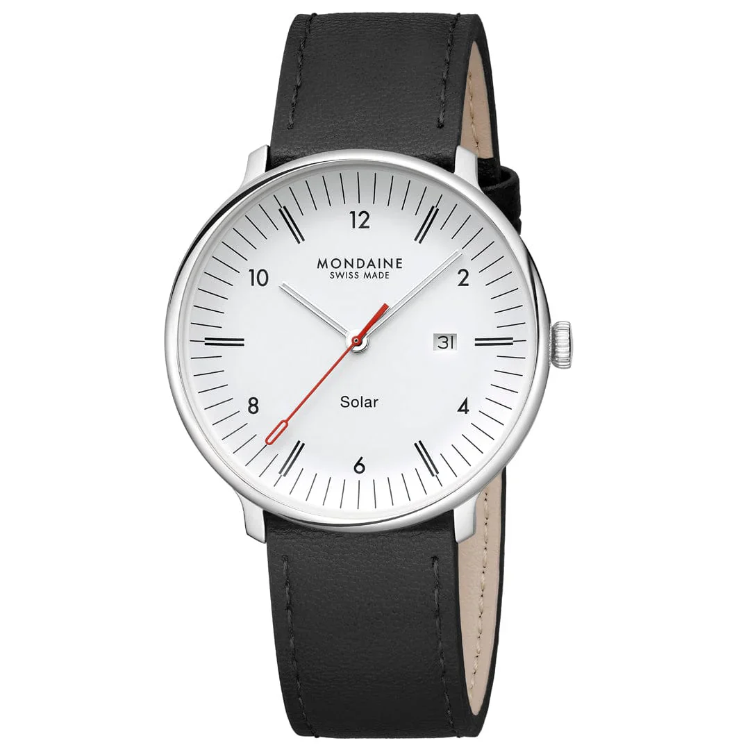 Mondaine Doppio Solar Powered 41 mm Black Vegan Apple Leather Strap - Image 2