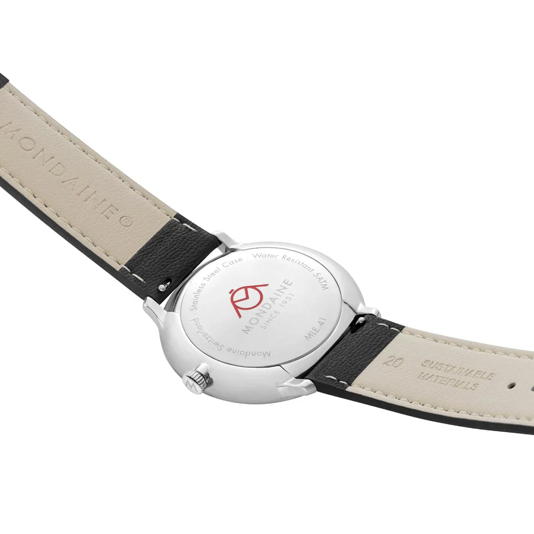 Mondaine Doppio Solar Powered 41 mm Black Vegan Apple Leather Strap - Image 3