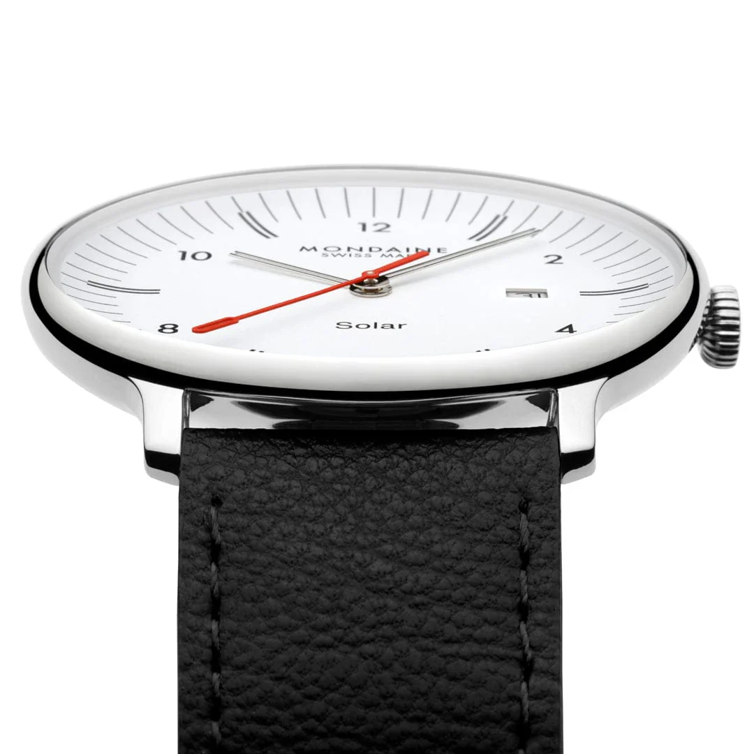 Mondaine Doppio Solar Powered 41 mm Black Vegan Apple Leather Strap - Image 5