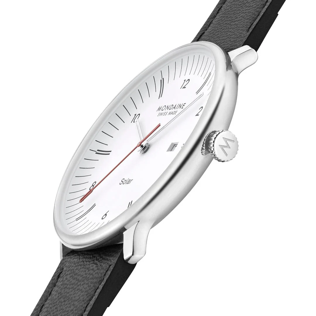 Mondaine Doppio Solar Powered 41 mm Black Vegan Apple Leather Strap - Image 6