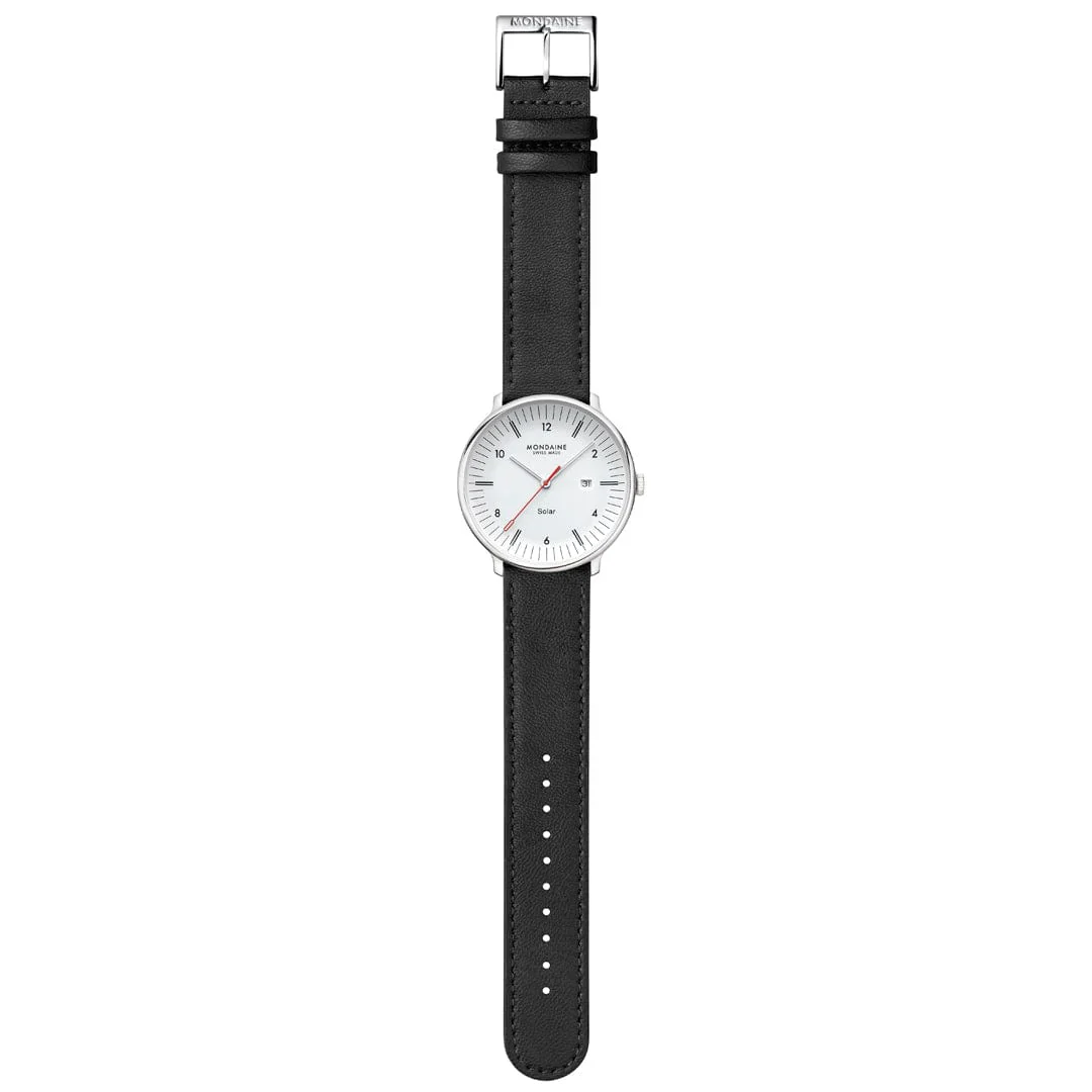 Mondaine Doppio Solar Powered 41 mm Black Vegan Apple Leather Strap - Image 7
