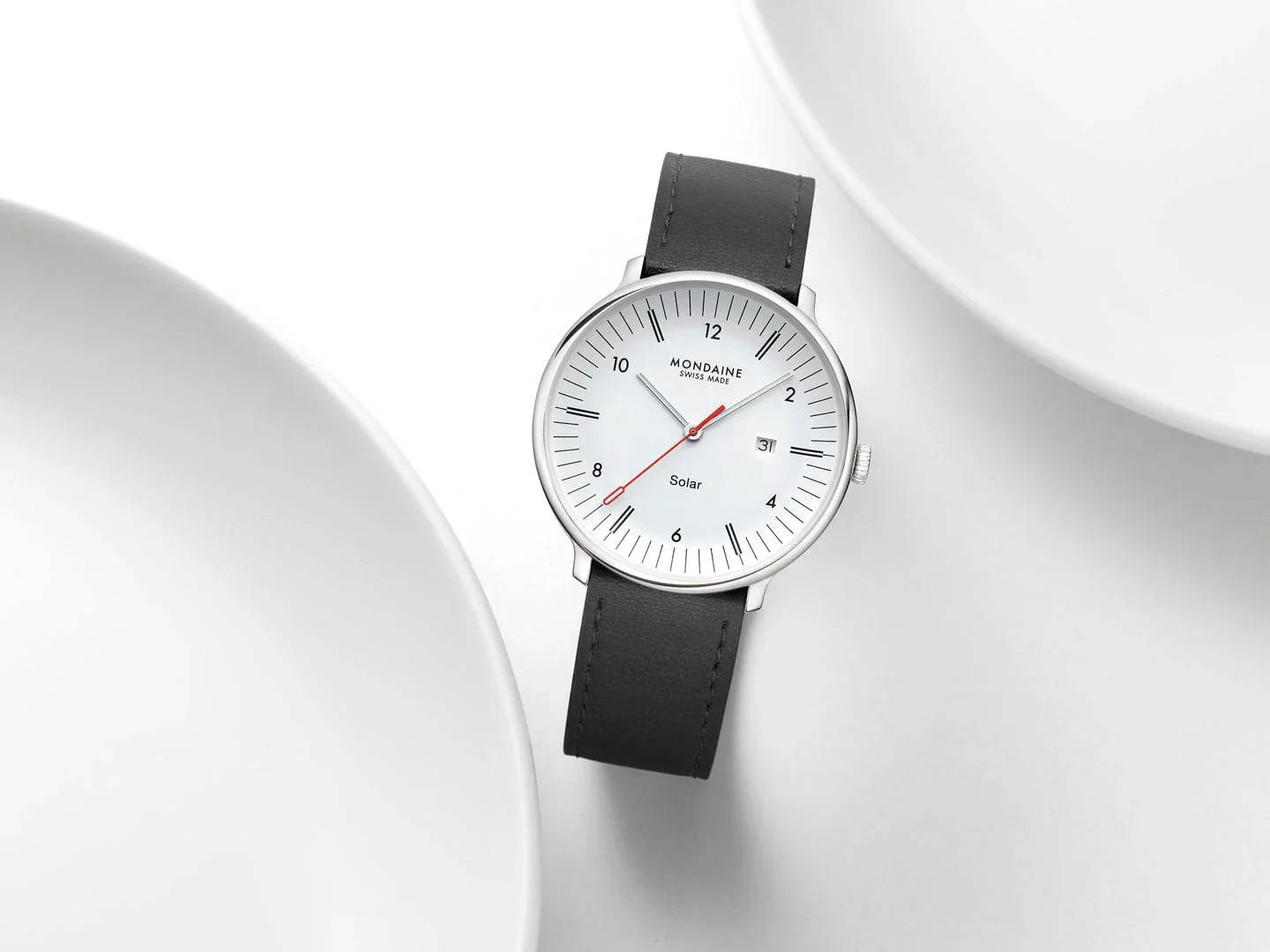 Mondaine Doppio Solar Powered 41 mm Black Vegan Apple Leather Strap - Image 8