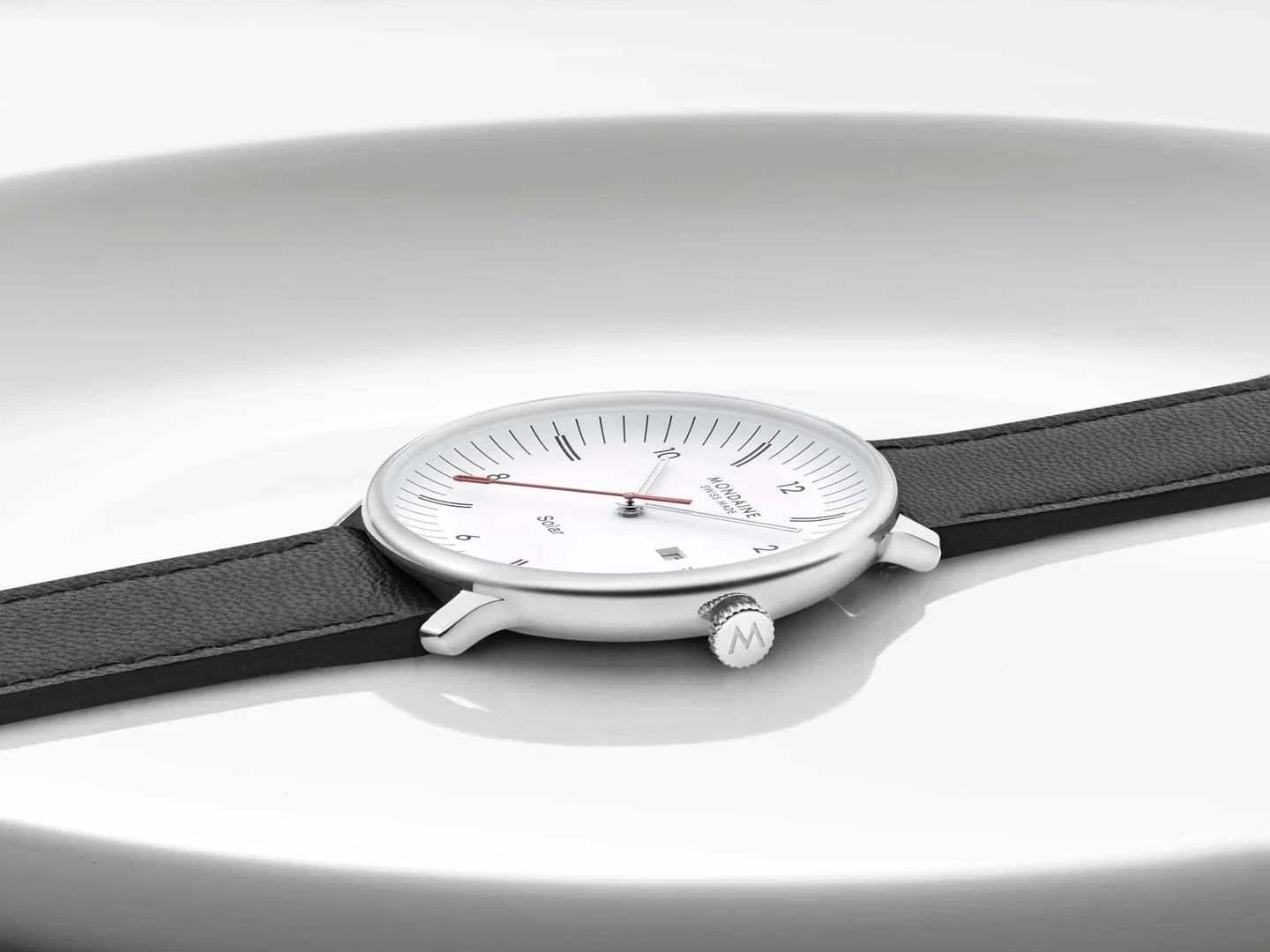 Mondaine Doppio Solar Powered 41 mm Black Vegan Apple Leather Strap - Image 9