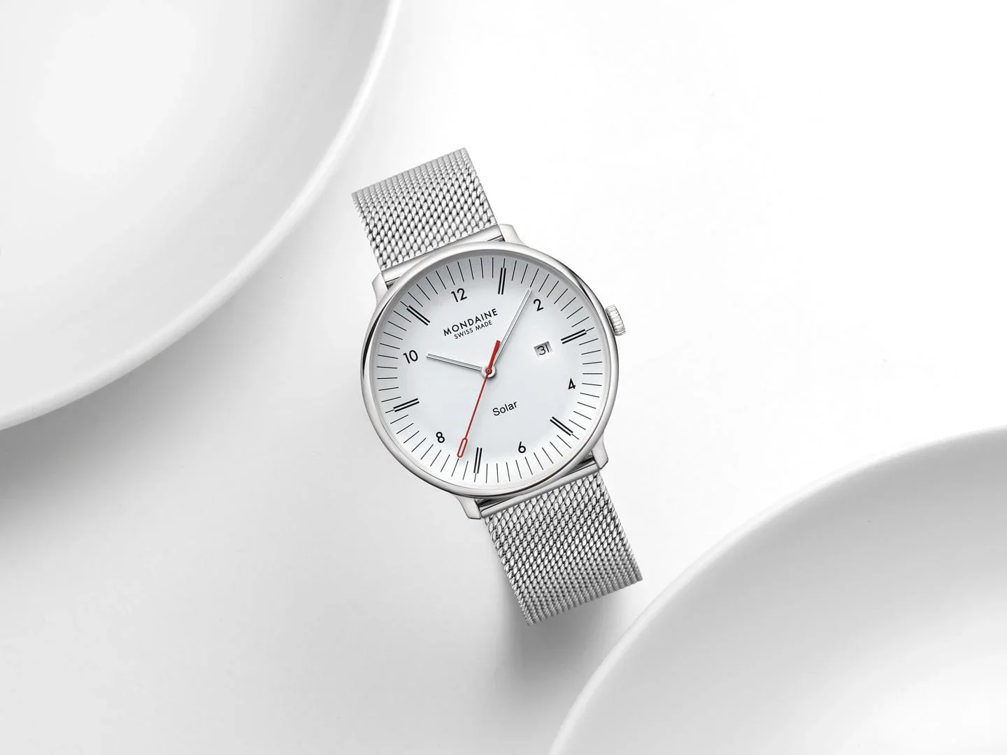 Mondaine Doppio Solar Powered 41 mm Stainless Steel Mesh Men's Watch - Image 3