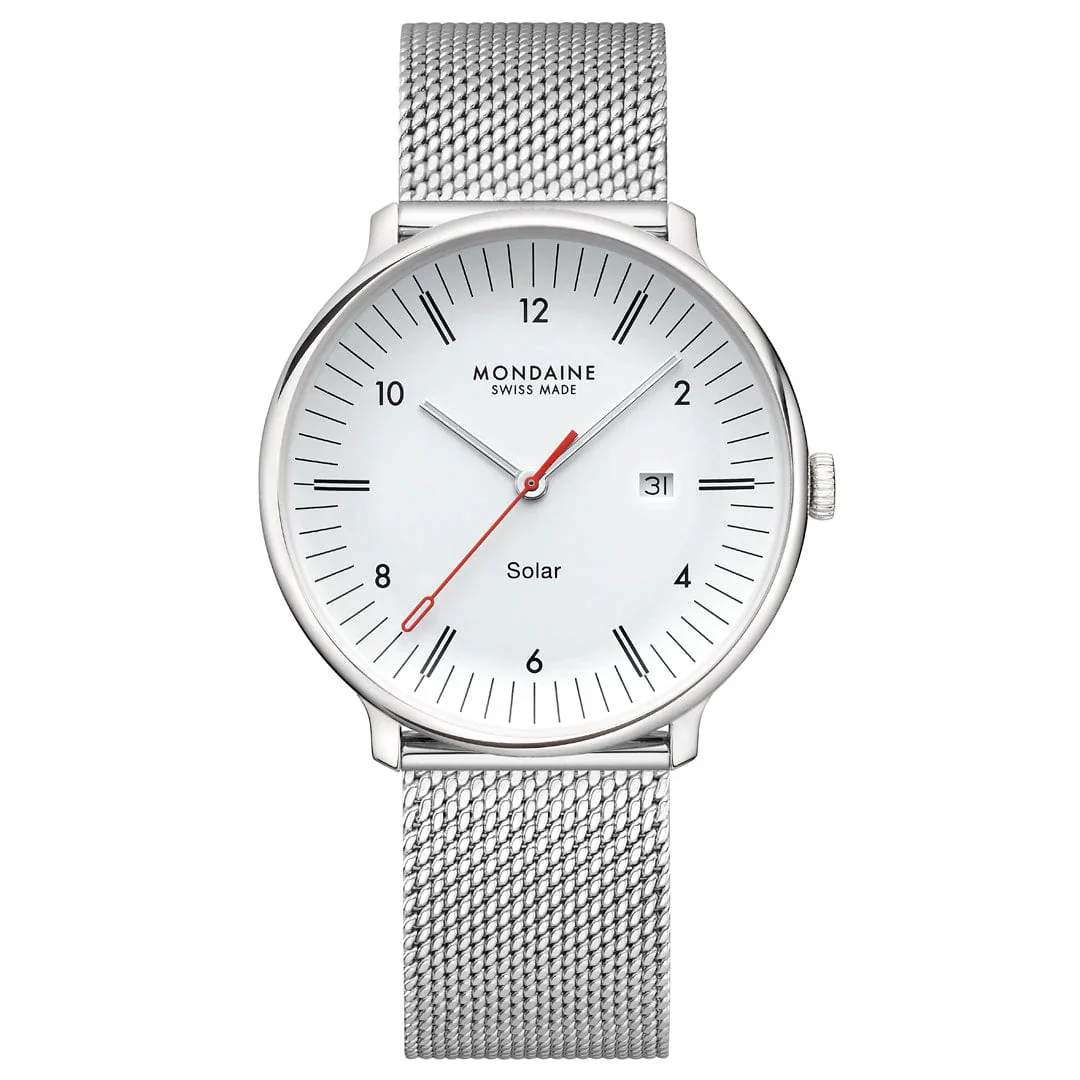 Mondaine Doppio Solar Powered 41 mm Stainless Steel Mesh Men's Watch - Image 5