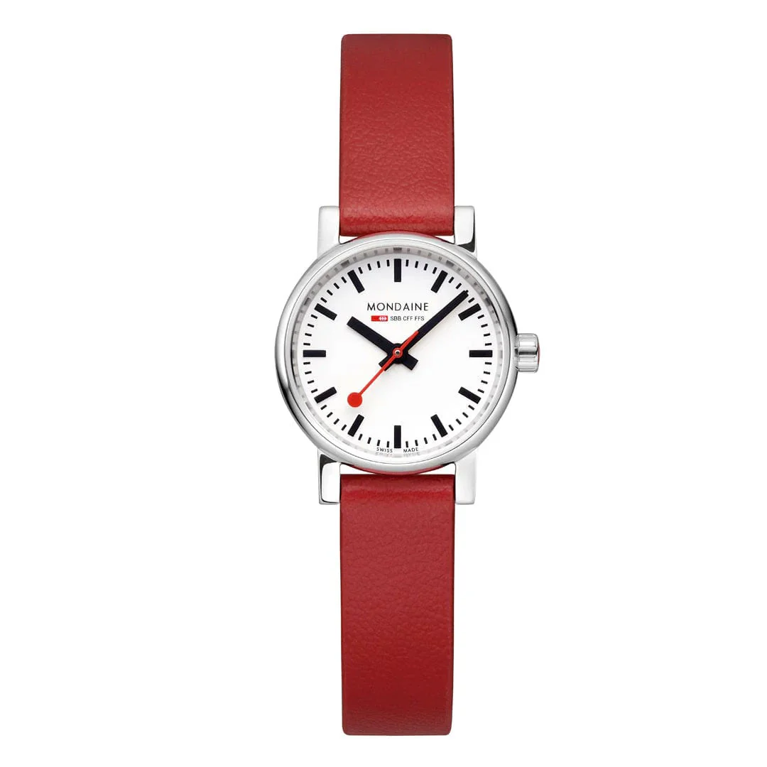Mondaine EVO2 26 MM Watch, RED VEGAN GRAPE LEATHER