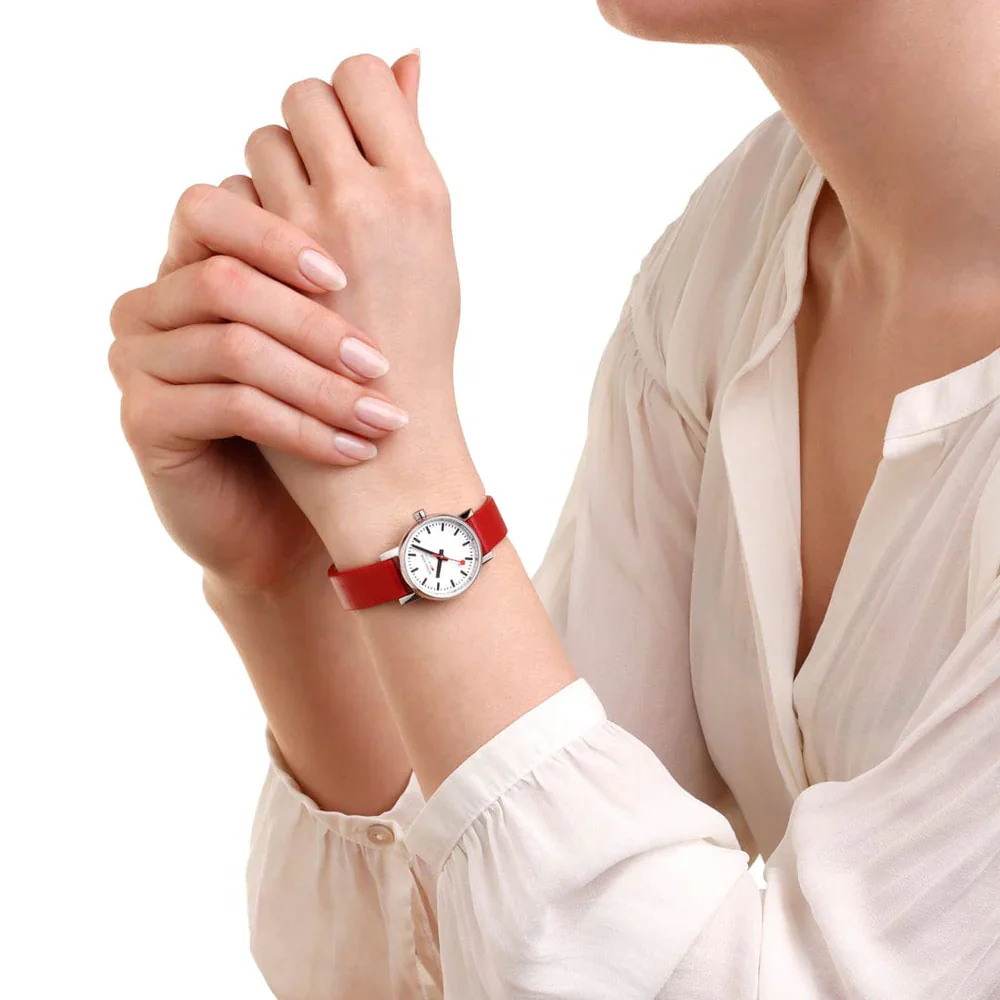 Mondaine EVO2 26 MM Watch, RED VEGAN GRAPE LEATHER - Image 2