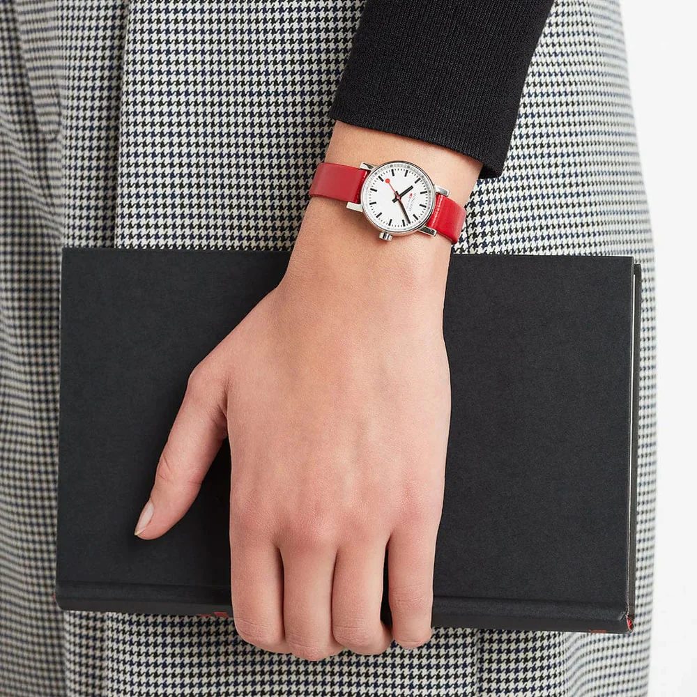 Mondaine EVO2 26 MM Watch, RED VEGAN GRAPE LEATHER - Image 3