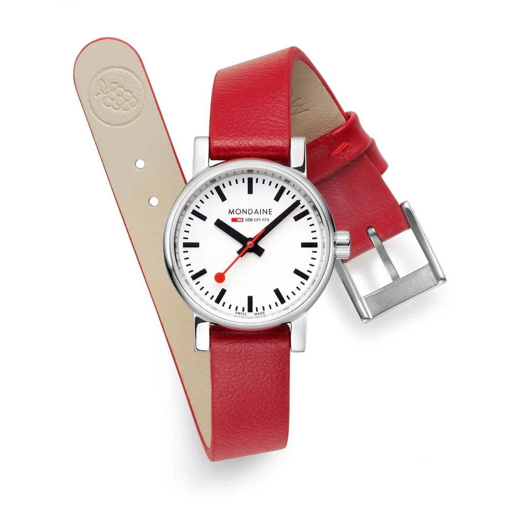 Mondaine EVO2 26 MM Watch, RED VEGAN GRAPE LEATHER - Image 7