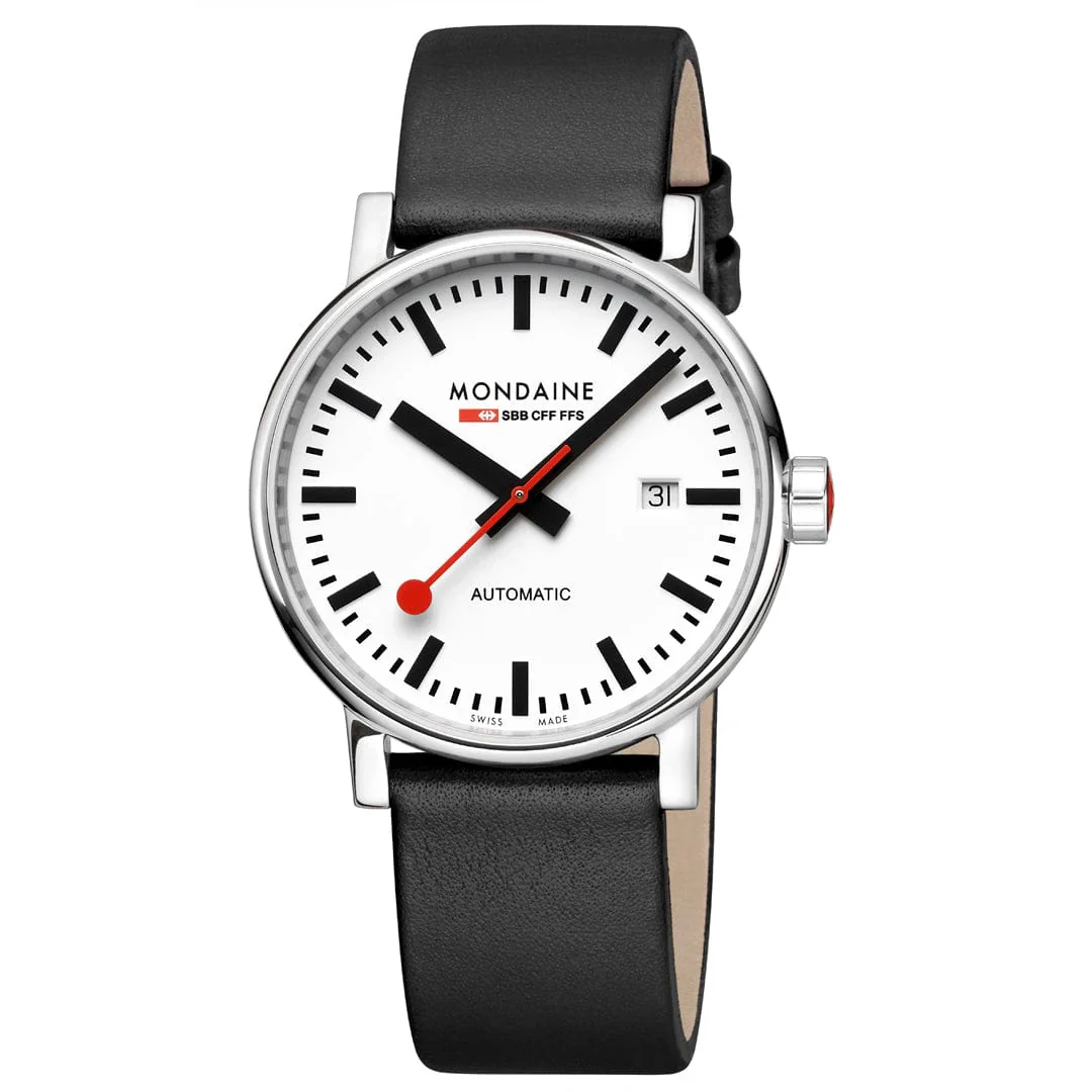 Mondaine Evo2 Automatic Men's Watch Black Vegan Leather Strap, 40 mm