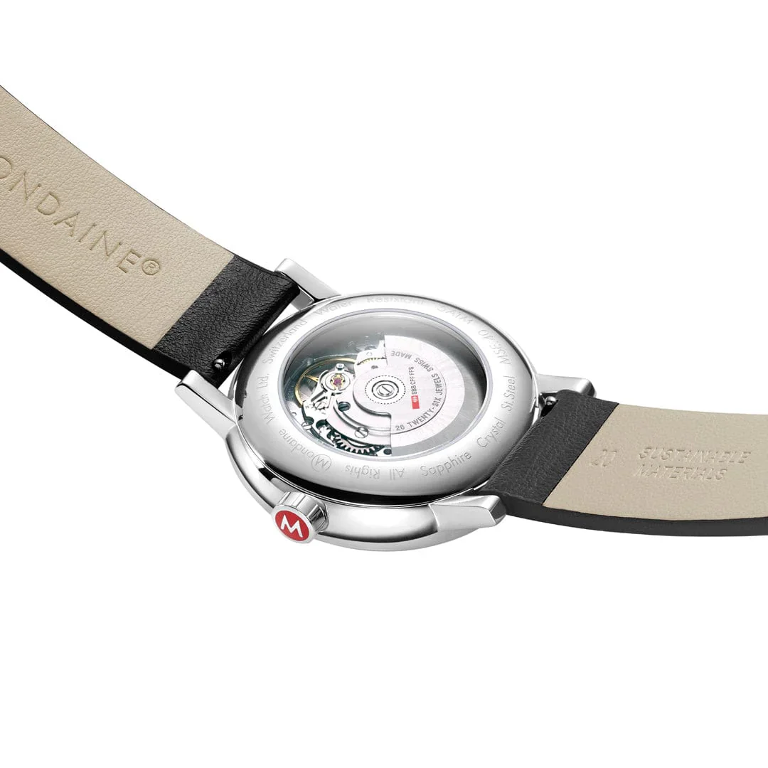 Mondaine Evo2 Automatic Men's Watch Black Vegan Leather Strap, 40 mm - Image 2