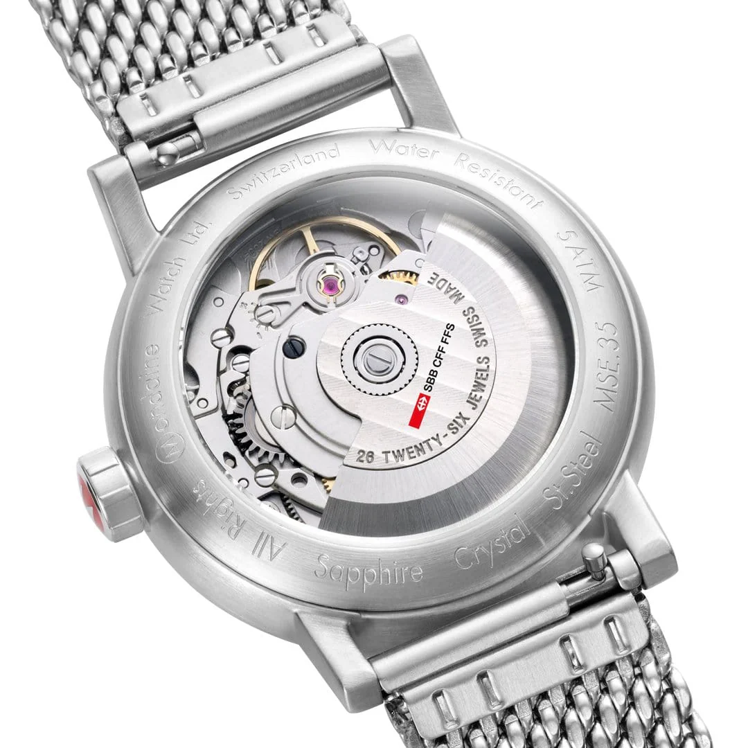Mondaine Evo2 Automatic Men's Watch, Polished Steel, 35 mm, Stainless Steel Strap - Image 2