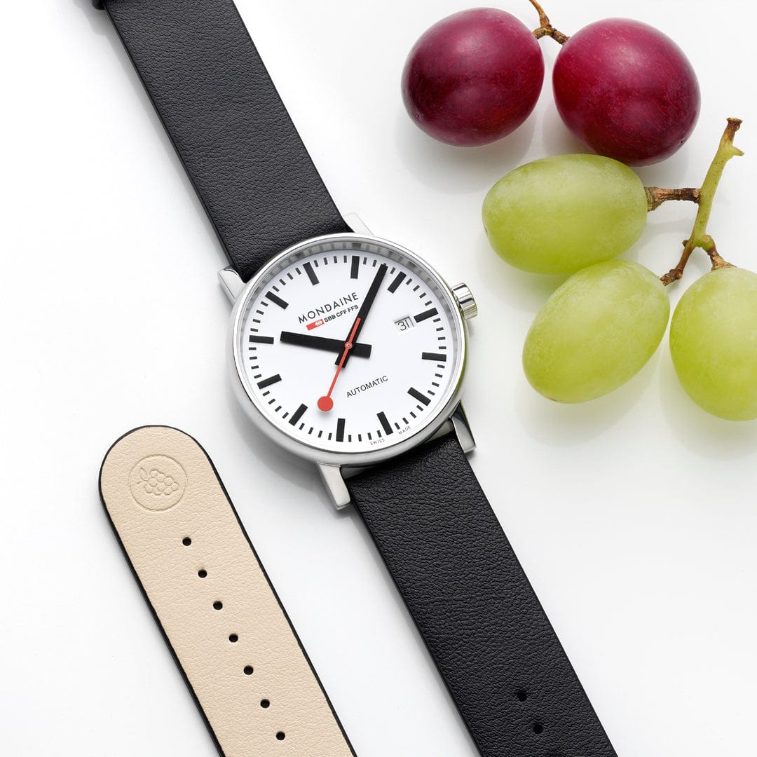 Mondaine EVO2 Automatic Watch, Polished Steel, 35 mm, Black Vegan Leather Strap - Image 10