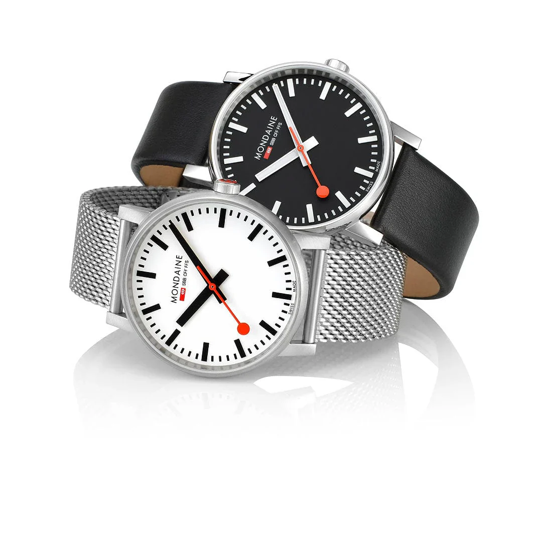 Mondaine Evo2 Men's Watch, Polished Steel, 43 mm, Black Vegan Leather Strap - Image 12