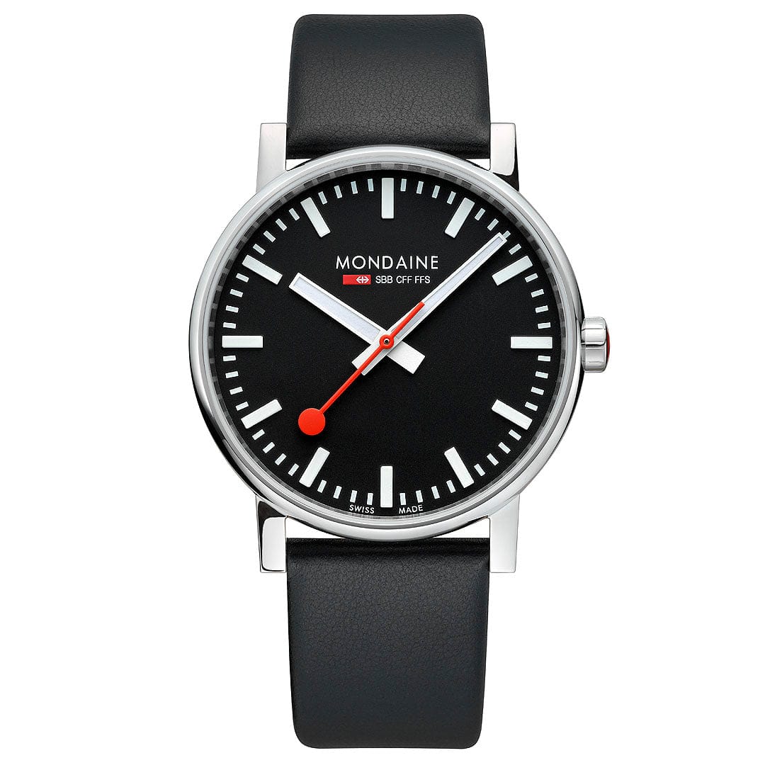 Mondaine Evo2 Men's Watch, Polished Steel, 43 mm, Black Vegan Leather Strap - Image 2