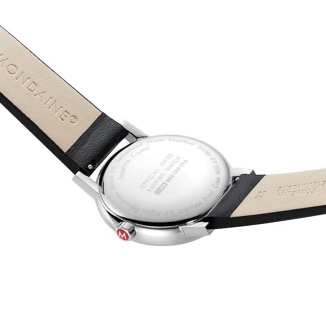 Mondaine Evo2 Men's Watch, Polished Steel, 43 mm, Black Vegan Leather Strap - Image 3