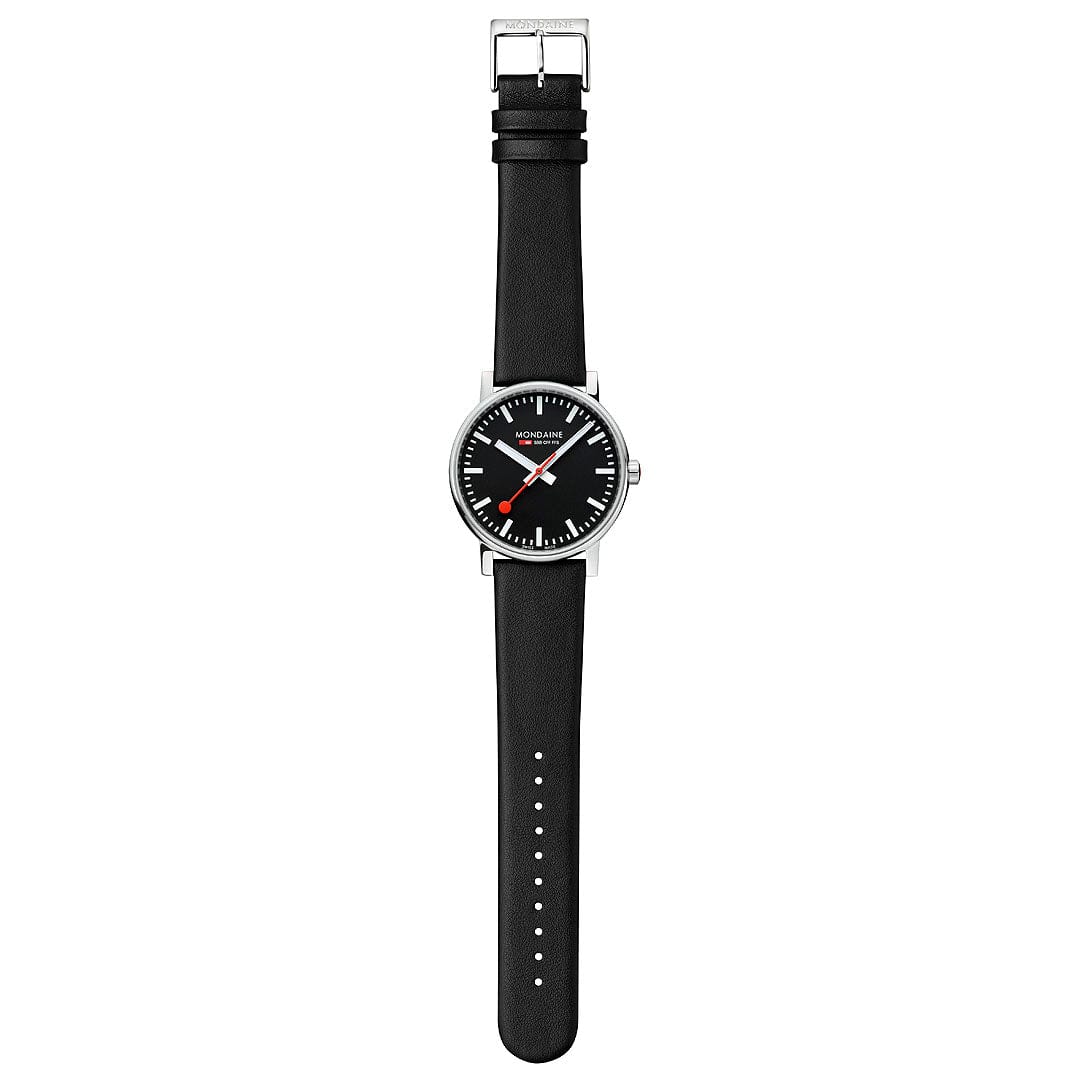 Mondaine Evo2 Men's Watch, Polished Steel, 43 mm, Black Vegan Leather Strap - Image 4