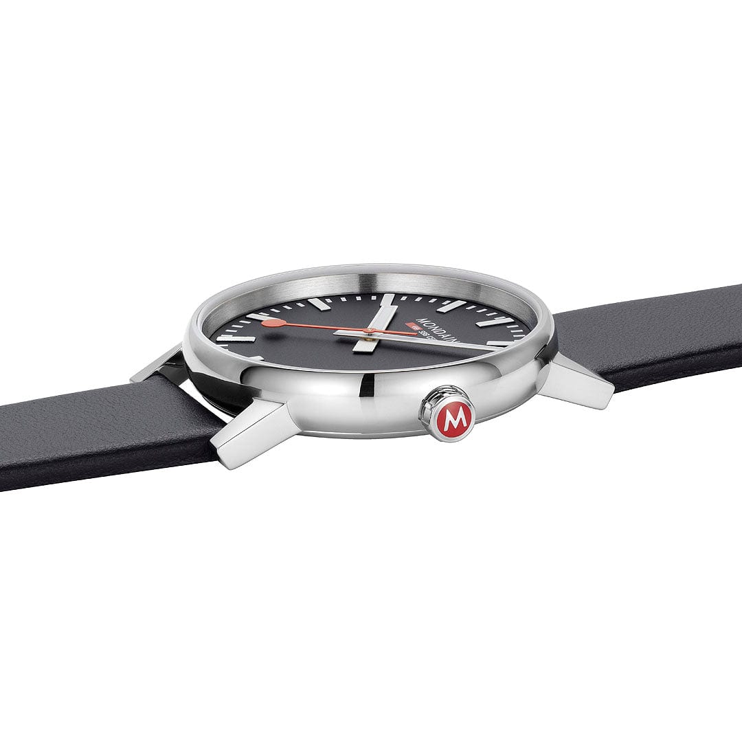 Mondaine Evo2 Men's Watch, Polished Steel, 43 mm, Black Vegan Leather Strap - Image 6