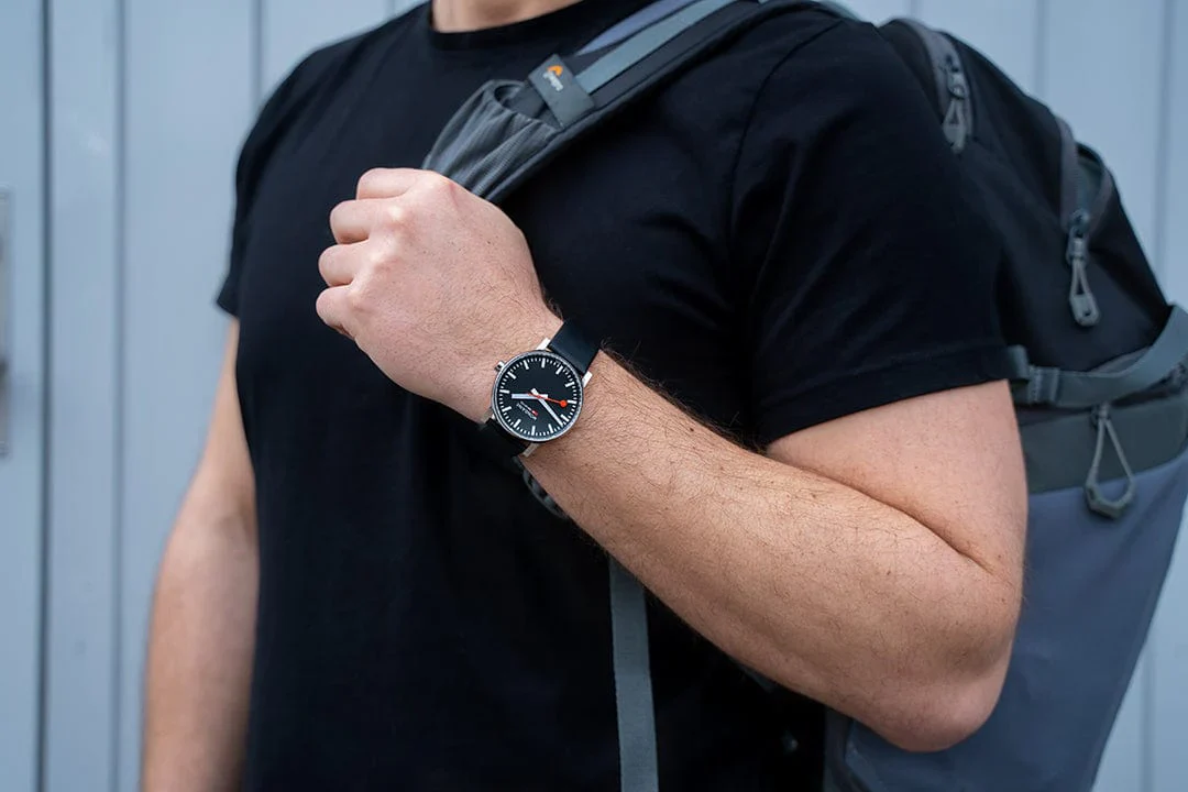 Mondaine Evo2 Men's Watch, Polished Steel, 43 mm, Black Vegan Leather Strap - Image 8