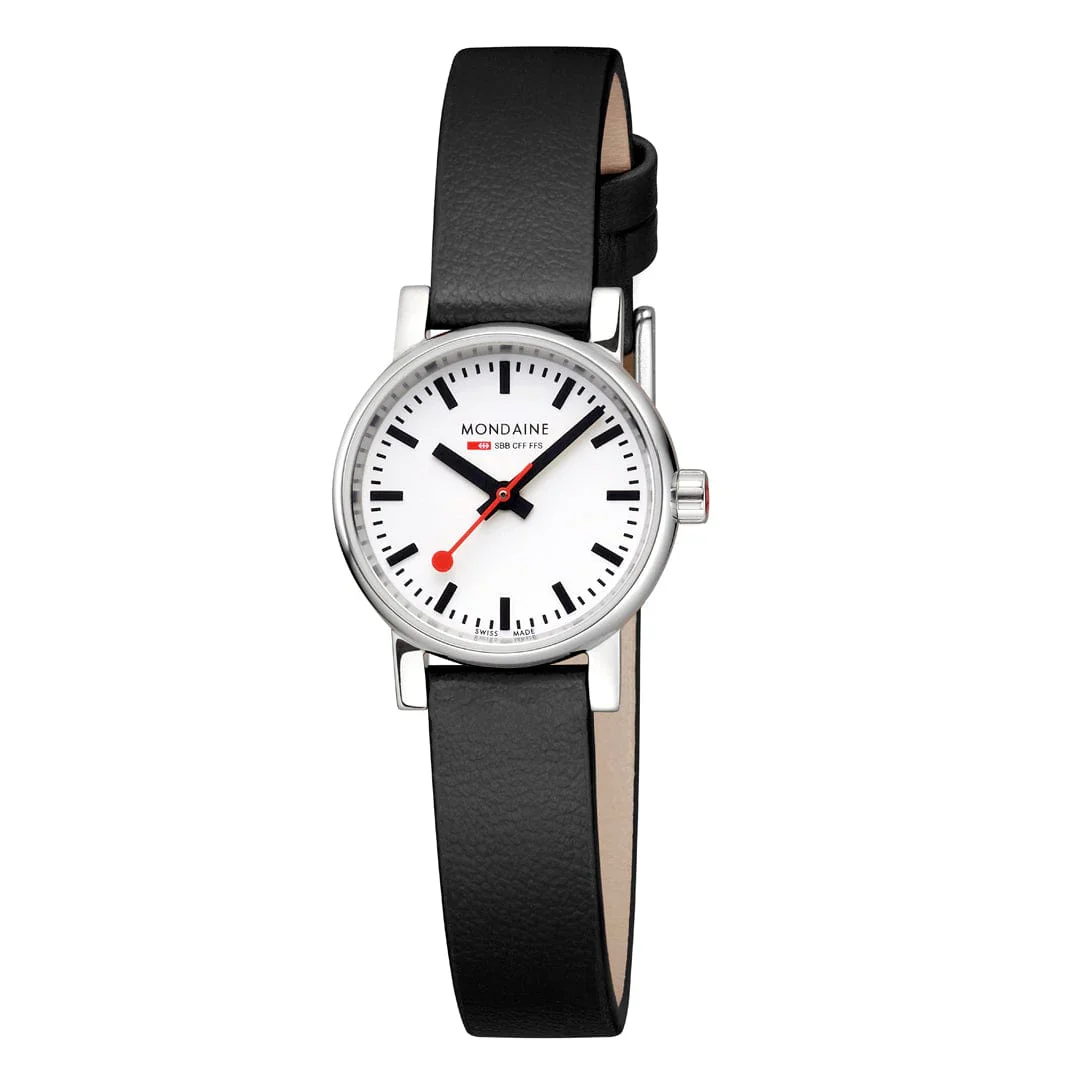 Mondaine Evo2 Women's Watch Black Vegan Grape Leather Strap, 26 mm